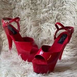 (SOLD) Red Pleaser Platform Heels Size 8